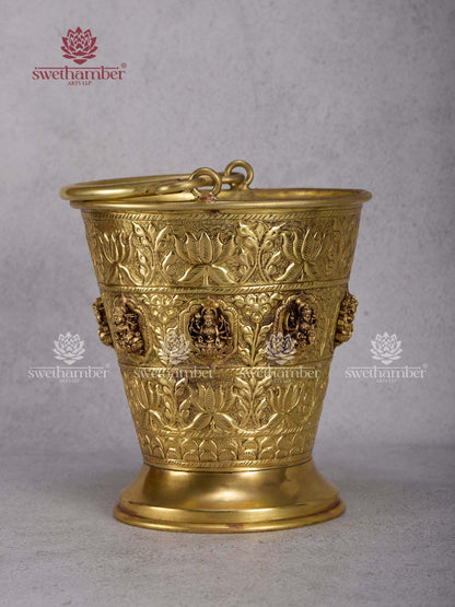 Premium Brass Bucket with Ashtalakshmi Carving – Festive Decor/Planter