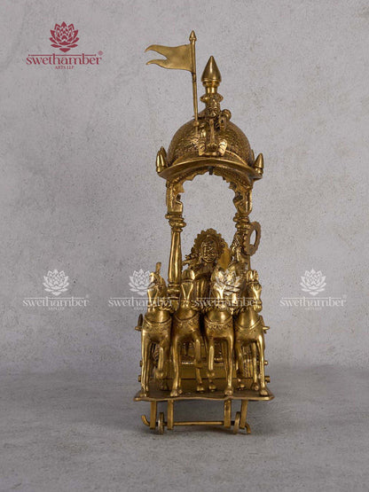 Brass Arjun Rath Statue – Mahabharat Chariot with Krishna & Arjuna