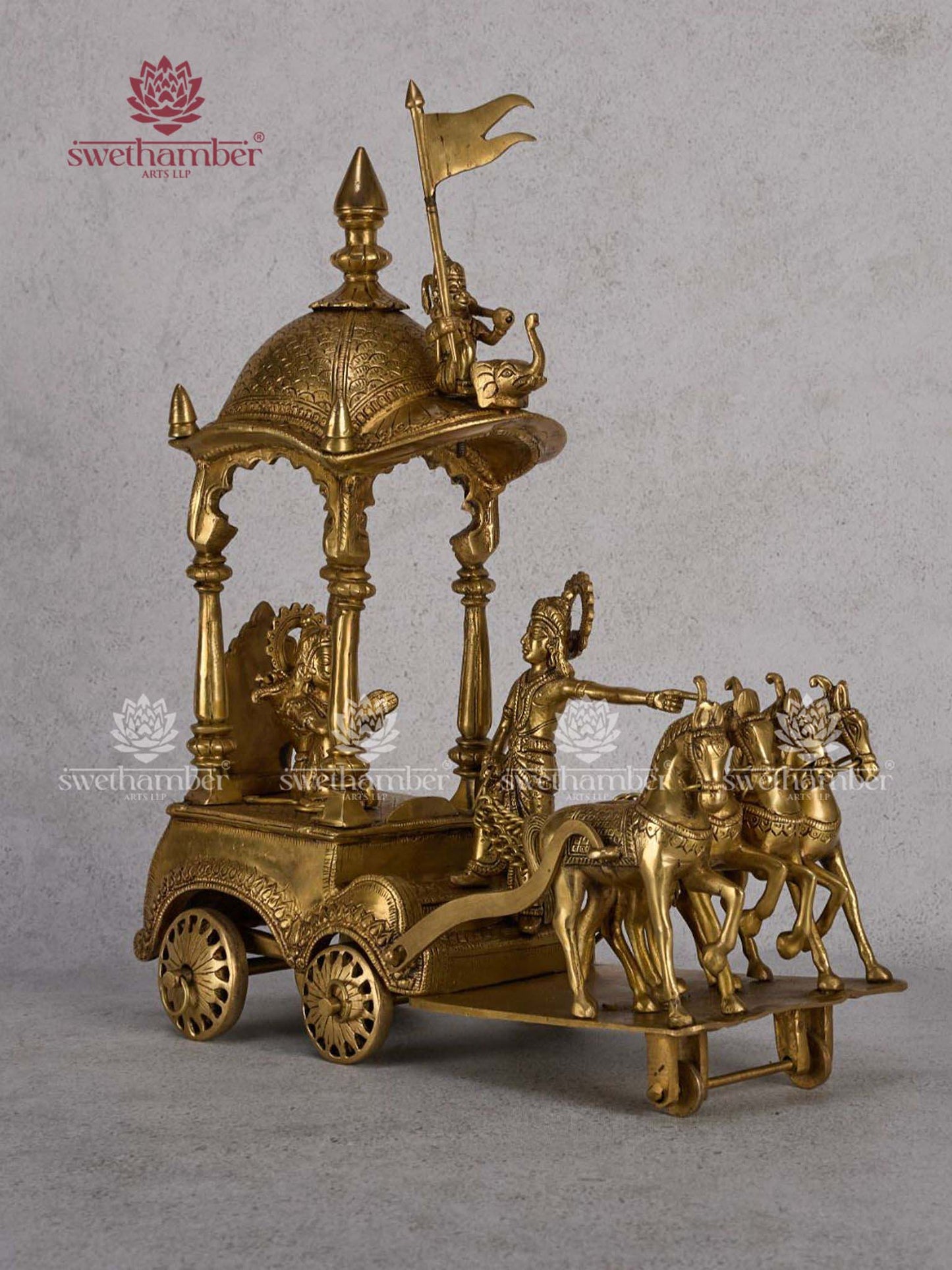 Brass Arjun Rath Statue – Mahabharat Chariot with Krishna & Arjuna