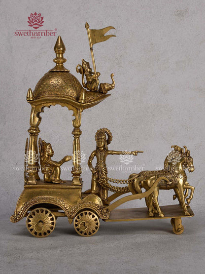 Brass Arjun Rath Statue – Mahabharat Chariot with Krishna & Arjuna