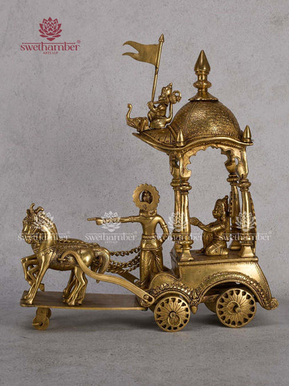 Brass Arjun Rath Statue – Mahabharat Chariot with Krishna & Arjuna