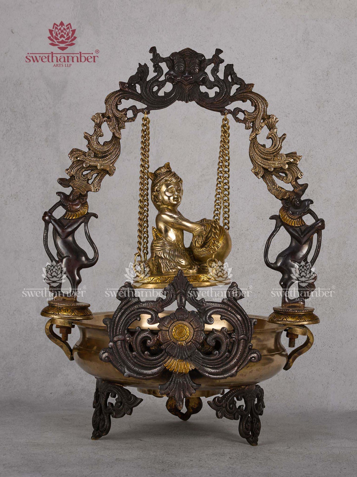 Butter Krishna with Jhula in Urli Bowl – Traditional Brass Idol