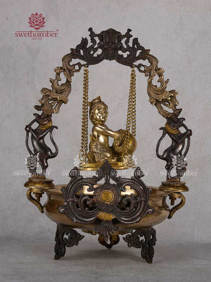 Butter Krishna with Jhula in Urli Bowl – Traditional Brass Idol