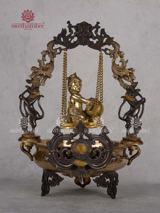 Butter Krishna with Jhula in Urli Bowl – Traditional Brass Idol