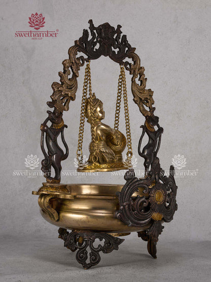 Butter Krishna with Jhula in Urli Bowl – Traditional Brass Idol