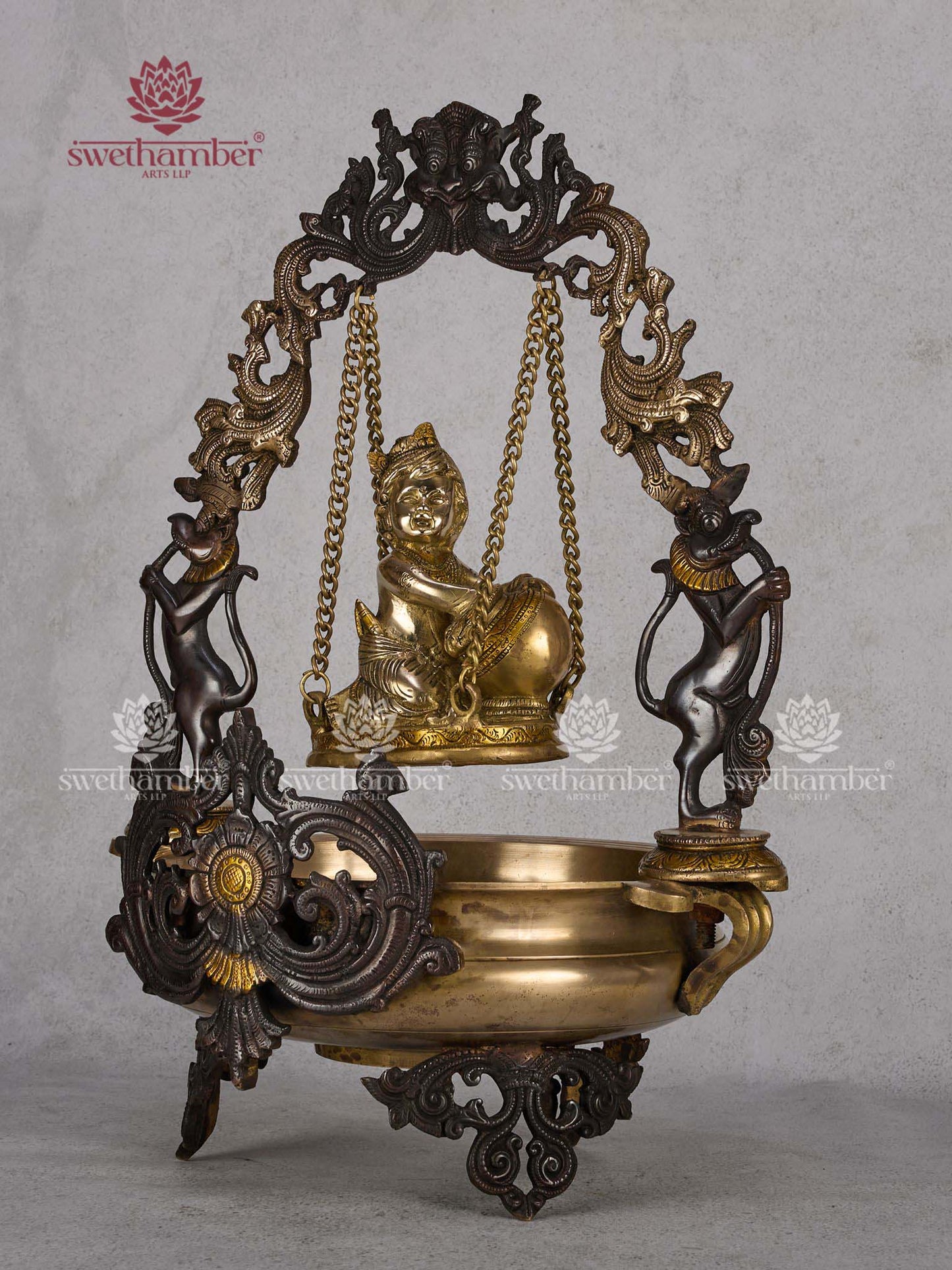 Butter Krishna with Jhula in Urli Bowl – Traditional Brass Idol