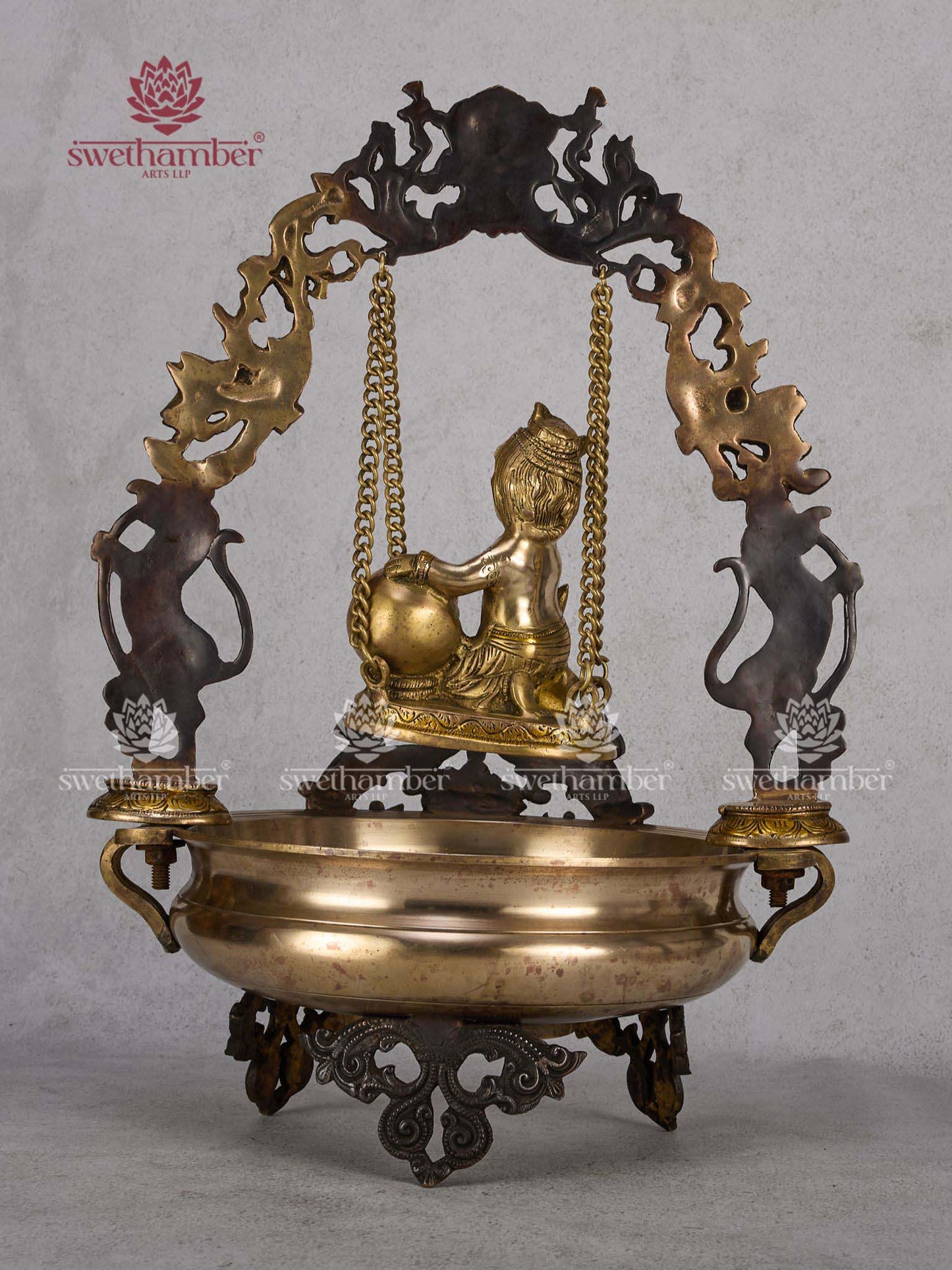 Butter Krishna with Jhula in Urli Bowl – Traditional Brass Idol