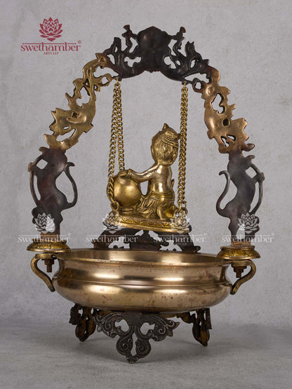 Butter Krishna with Jhula in Urli Bowl – Traditional Brass Idol