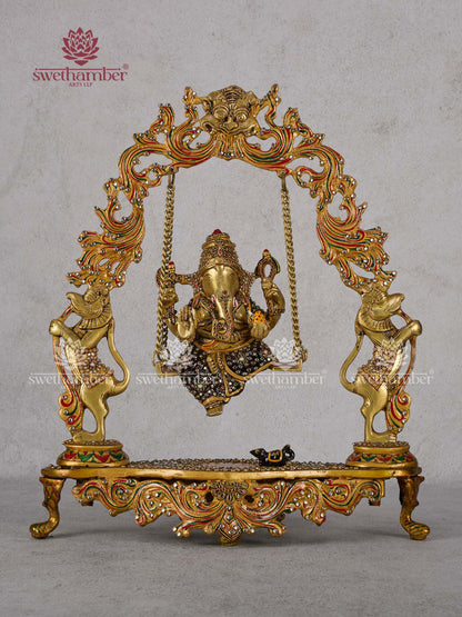 Brass Ganesha on Jhula – Ganpati Swing Idol for Home & Pooja Decor