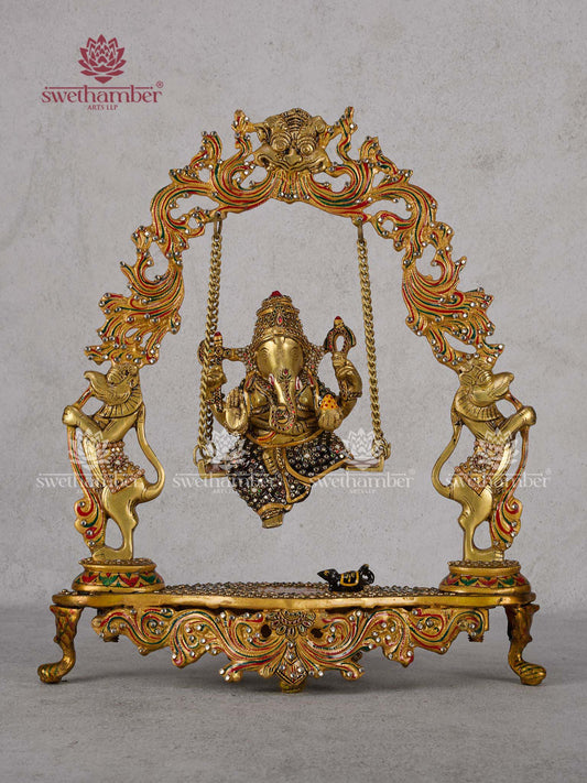 Brass Ganesha on Jhula – Ganpati Swing Idol for Home & Pooja Decor