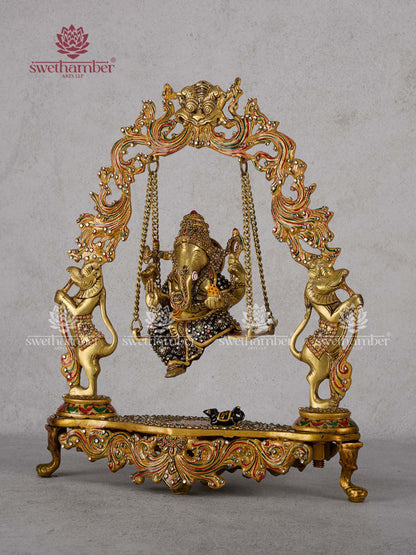 Brass Ganesha on Jhula – Ganpati Swing Idol for Home & Pooja Decor