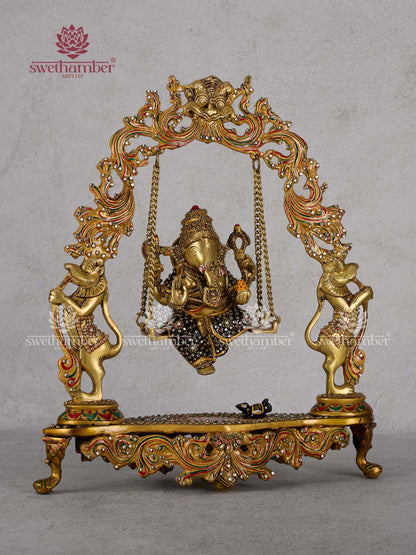 Brass Ganesha on Jhula – Ganpati Swing Idol for Home & Pooja Decor