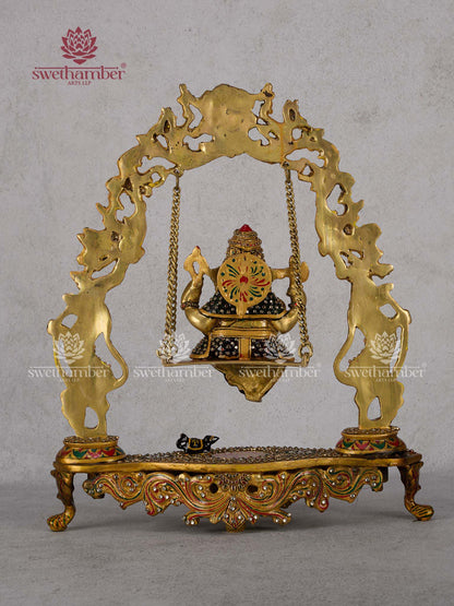 Brass Ganesha on Jhula – Ganpati Swing Idol for Home & Pooja Decor