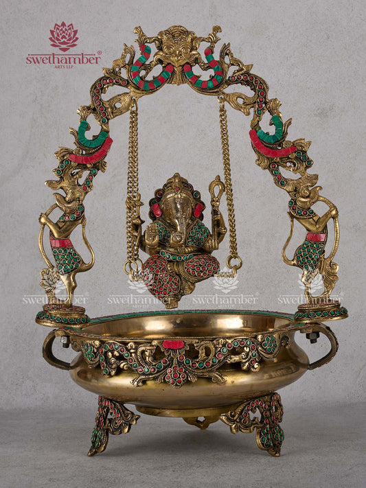 Brass Ganesha Jhula Urli – Ganpati Swing Urli Bowl for Home & Pooja Decor