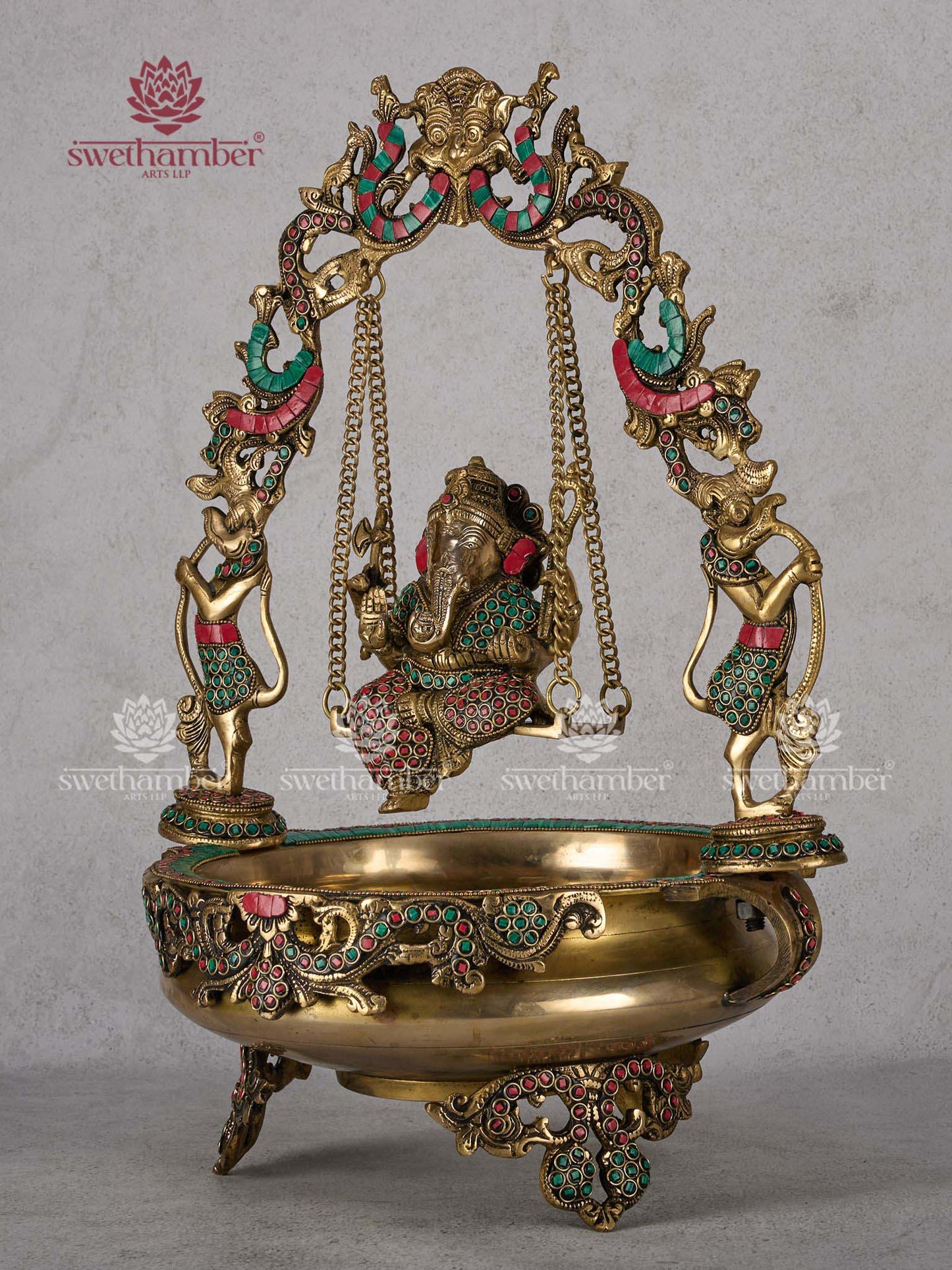 Brass Ganesha Jhula Urli – Ganpati Swing Urli Bowl for Home & Pooja Decor