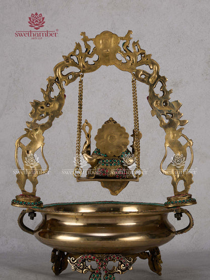 Brass Ganesha Jhula Urli – Ganpati Swing Urli Bowl for Home & Pooja Decor