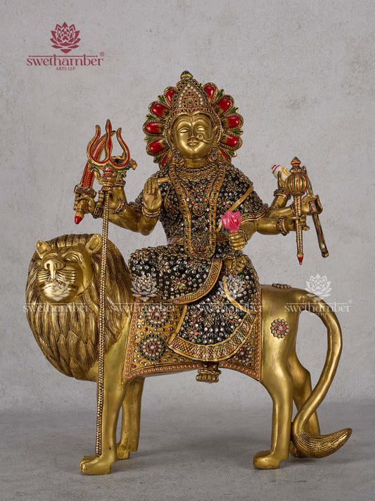 Brass Goddess Durga Idol – Maa Durga Murti for Home Temple & Navratri Decor