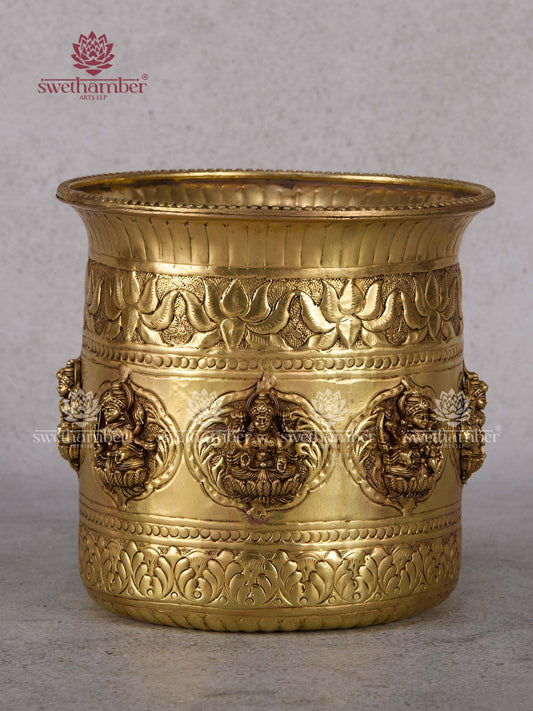 Brass Ashtalakshmi Pot Planter – Traditional Indian Lakshmi Brass Decor for Pooja & Festive Decor