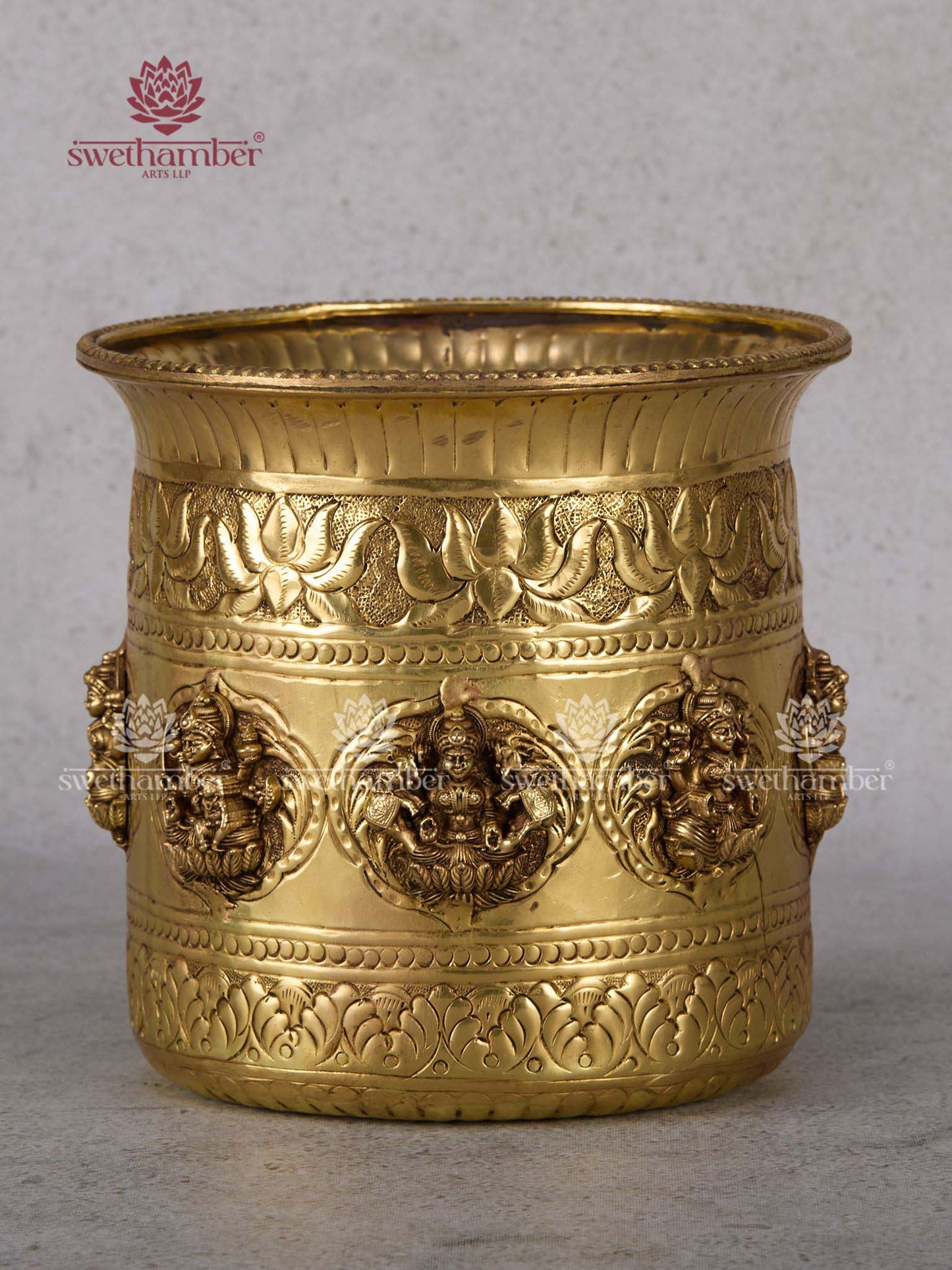 Brass Ashtalakshmi Pot Planter – Traditional Indian Lakshmi Brass Decor for Pooja & Festive Decor