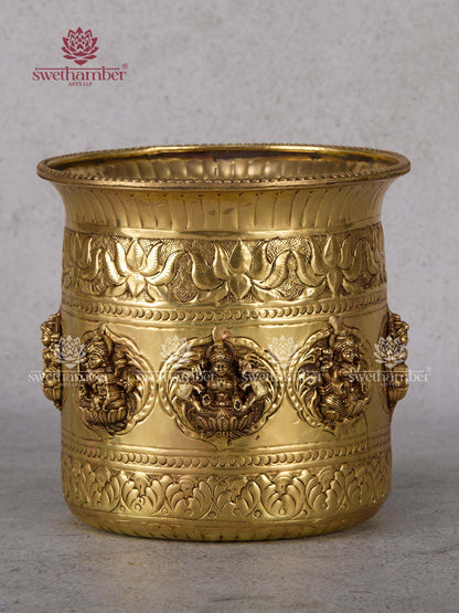 Brass Ashtalakshmi Pot Planter – Traditional Indian Lakshmi Brass Decor for Pooja & Festive Decor
