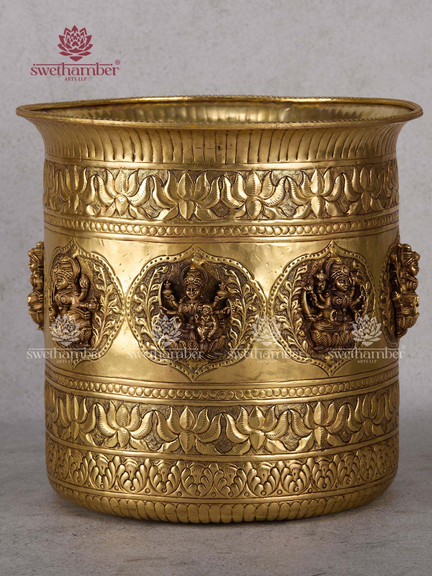Brass Ashta Lakshmi Planter 10.5"– Decorative Brass Bowl with Eight Lakshmi for Home Décor & Pooja