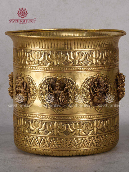 Brass Ashta Lakshmi Planter 10.5"– Decorative Brass Bowl with Eight Lakshmi for Home Décor & Pooja