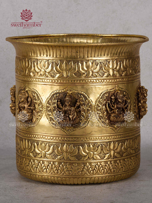 Brass Ashta Lakshmi Planter 10.5"– Decorative Brass Bowl with Eight Lakshmi for Home Décor & Pooja