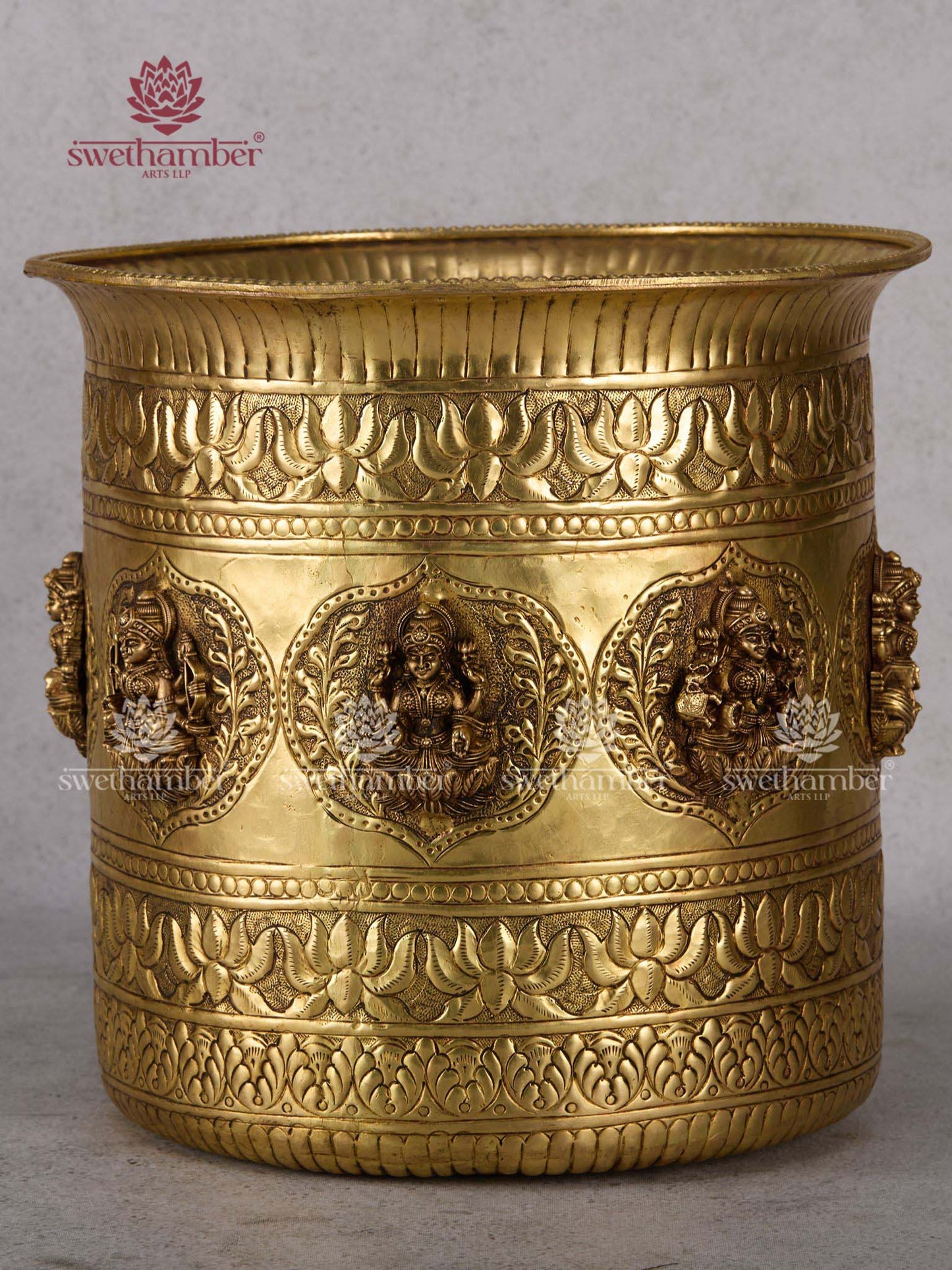 Brass Ashta Lakshmi Planter 10.5"– Decorative Brass Bowl with Eight Lakshmi for Home Décor & Pooja