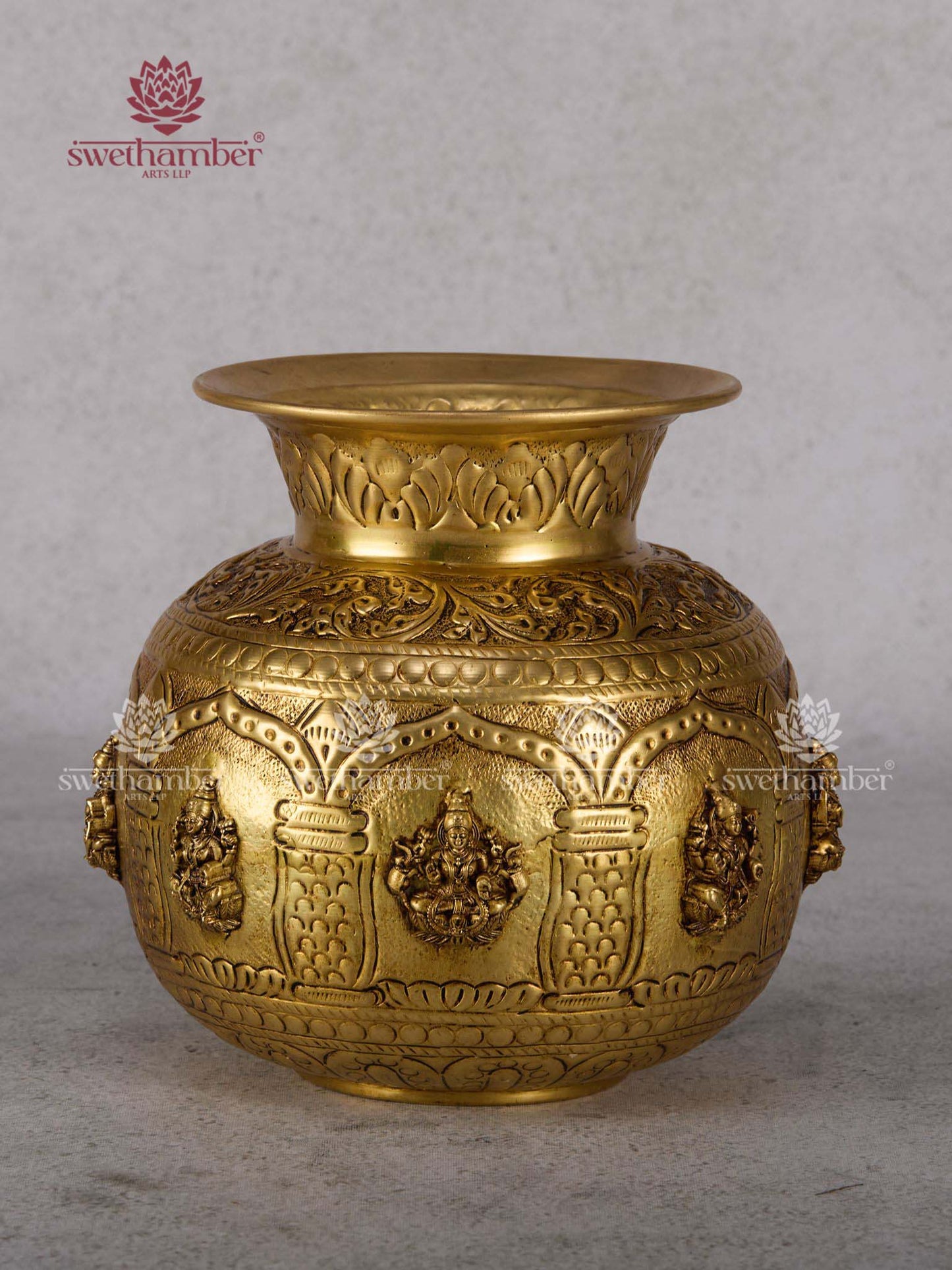 Brass Lakshmi Kalash with Ashtalakshmi Design for Home Decor