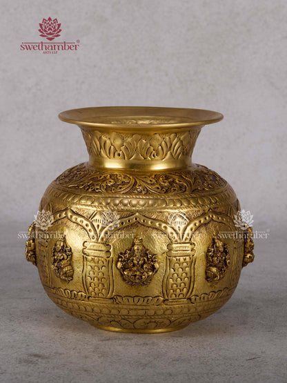 Brass Lakshmi Kalash with Ashtalakshmi Design for Home Decor