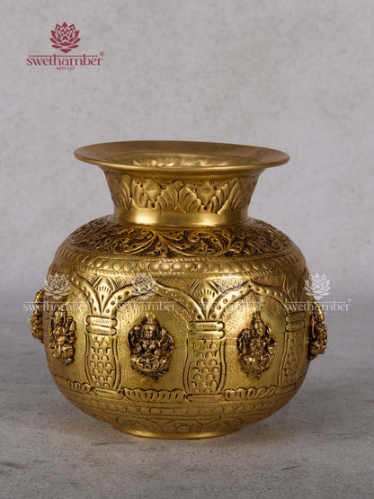 Brass Lakshmi Kalash with Ashtalakshmi Design for Home Decor