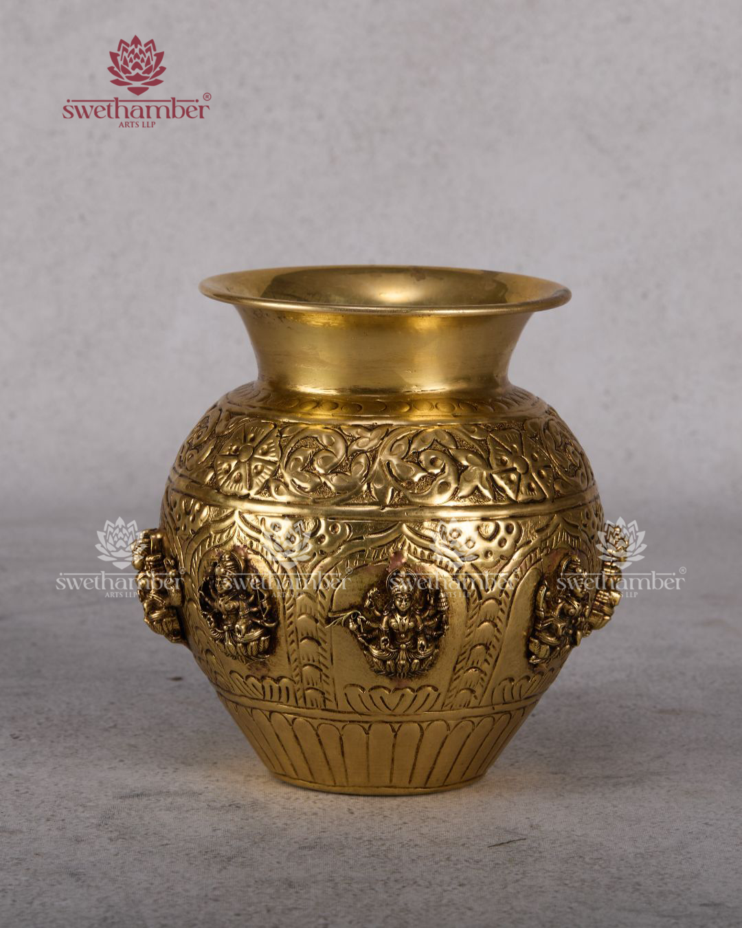 Pure Brass Ashtalakshmi Kalash 6" for Varalakshmi Vratham & Diwali
