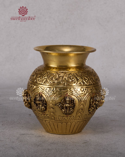 Pure Brass Ashtalakshmi Kalash 6" for Varalakshmi Vratham & Diwali
