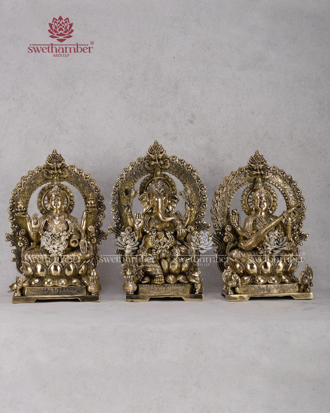 Ganesha Laxmi Saraswati Idol Set – Brass Divine Trio for Home & Office Temple