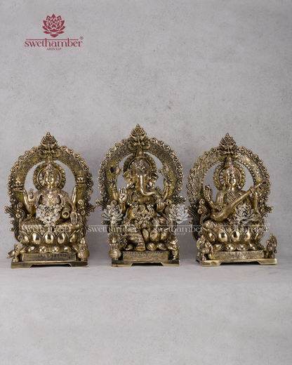 Ganesha Laxmi Saraswati Idol Set – Brass Divine Trio for Home & Office Temple