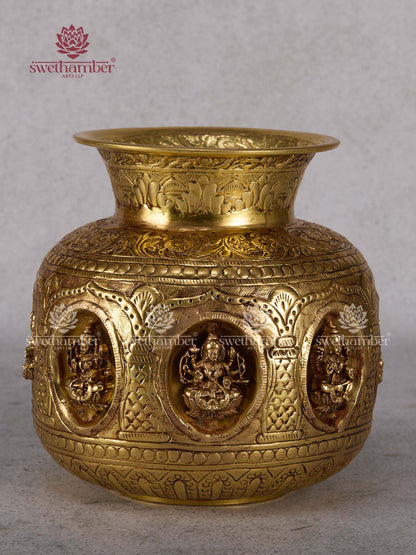 Brass Ashtalakshmi Kalash  7" – Pure Brass Lakshmi Pooja Kalash for Home & Temple