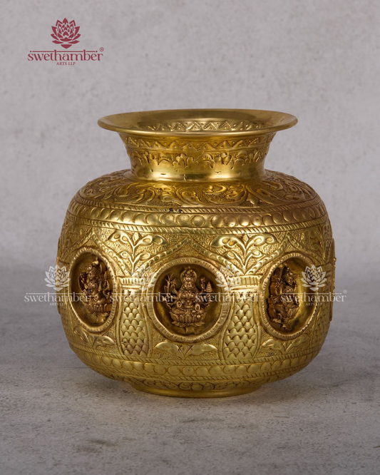 Brass Ashtalakshmi Kalash 8" – Pure Brass Lakshmi Pooja Kalash for Home & Temple