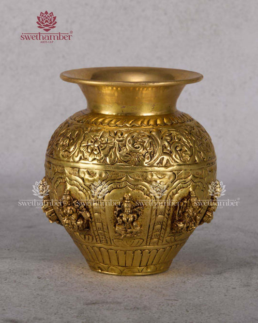 Traditional Ashtalakshmi Kalash 7" in Pure Brass – Auspicious Pooja Item
