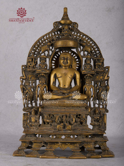 Brass Mahavir Jain Idol – Lord Mahavira Statue for Pooja Room, Meditation & Spiritual Home Décor