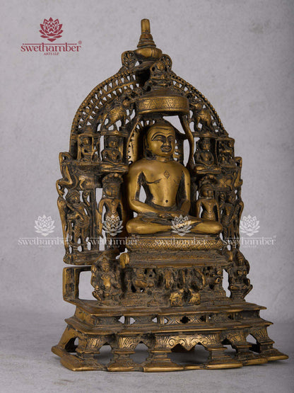 Brass Mahavir Jain Idol – Lord Mahavira Statue for Pooja Room, Meditation & Spiritual Home Décor