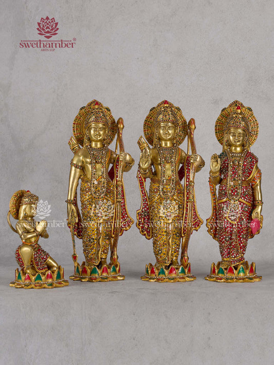 Ram Darbar Brass Idol – Lord Rama, Sita, Lakshman & Hanuman Statue for Home Temple