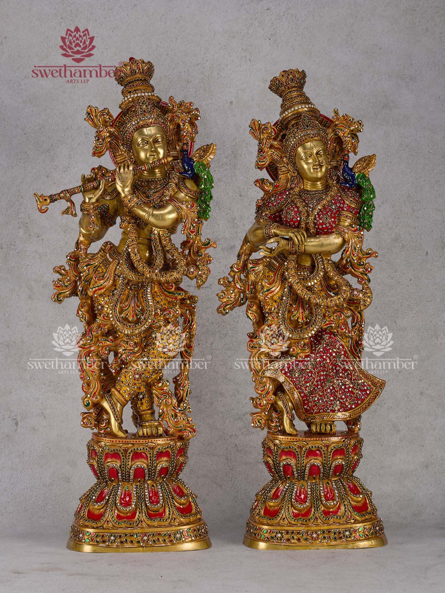 Standing Radha Krishna Brass Statue – Handcrafted Divine Couple Murti for Temple & Living Room