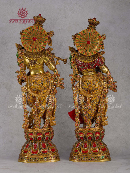 Standing Radha Krishna Brass Statue – Handcrafted Divine Couple Murti for Temple & Living Room