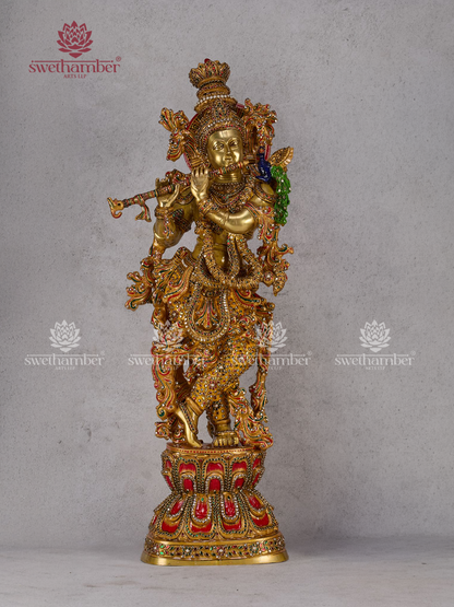 Lord Krishna Brass Idol – Divine Murti for Home Temple & Spiritual Décor