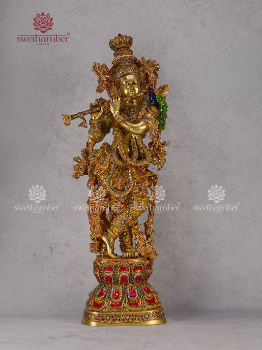 Lord Krishna Brass Idol – Divine Murti for Home Temple & Spiritual Décor
