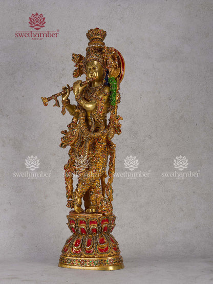 Lord Krishna Brass Idol – Divine Murti for Home Temple & Spiritual Décor