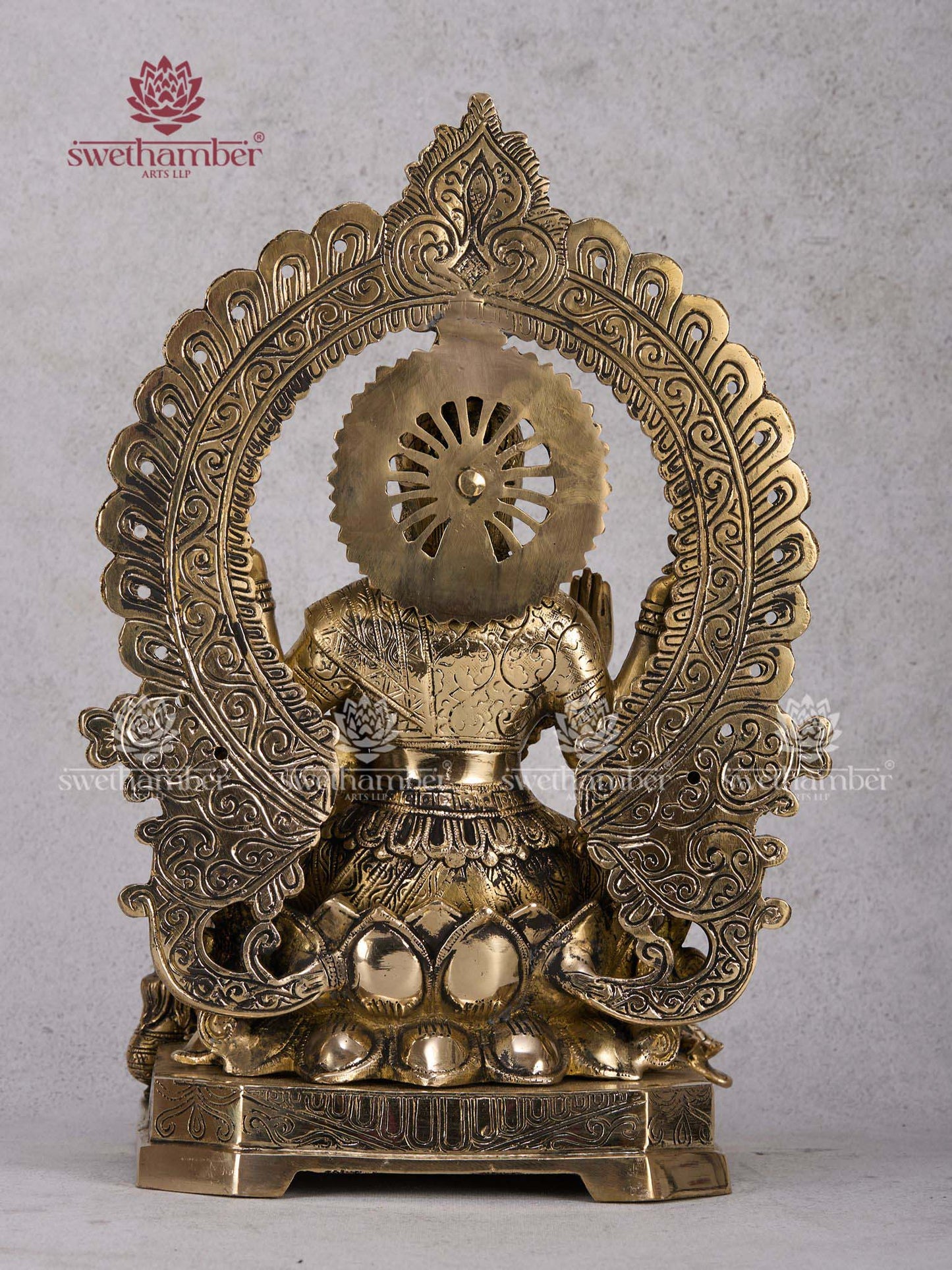 Goddess Lakshmi Sitting on Lotus with Arch – Brass Laxmi Idol with Prabhavali