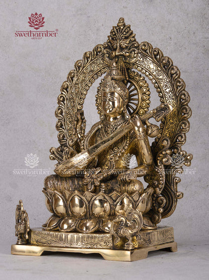 Saraswathi Brass Murti for Pooja Room & Vastu Decor