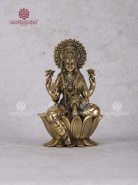 Lotus Seated Lakshmi Mata Statue – Premium Brass Goddess of Wealth Idol