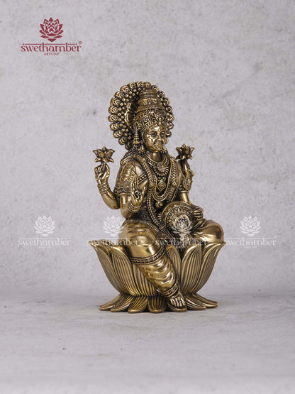 Lotus Seated Lakshmi Mata Statue – Premium Brass Goddess of Wealth Idol